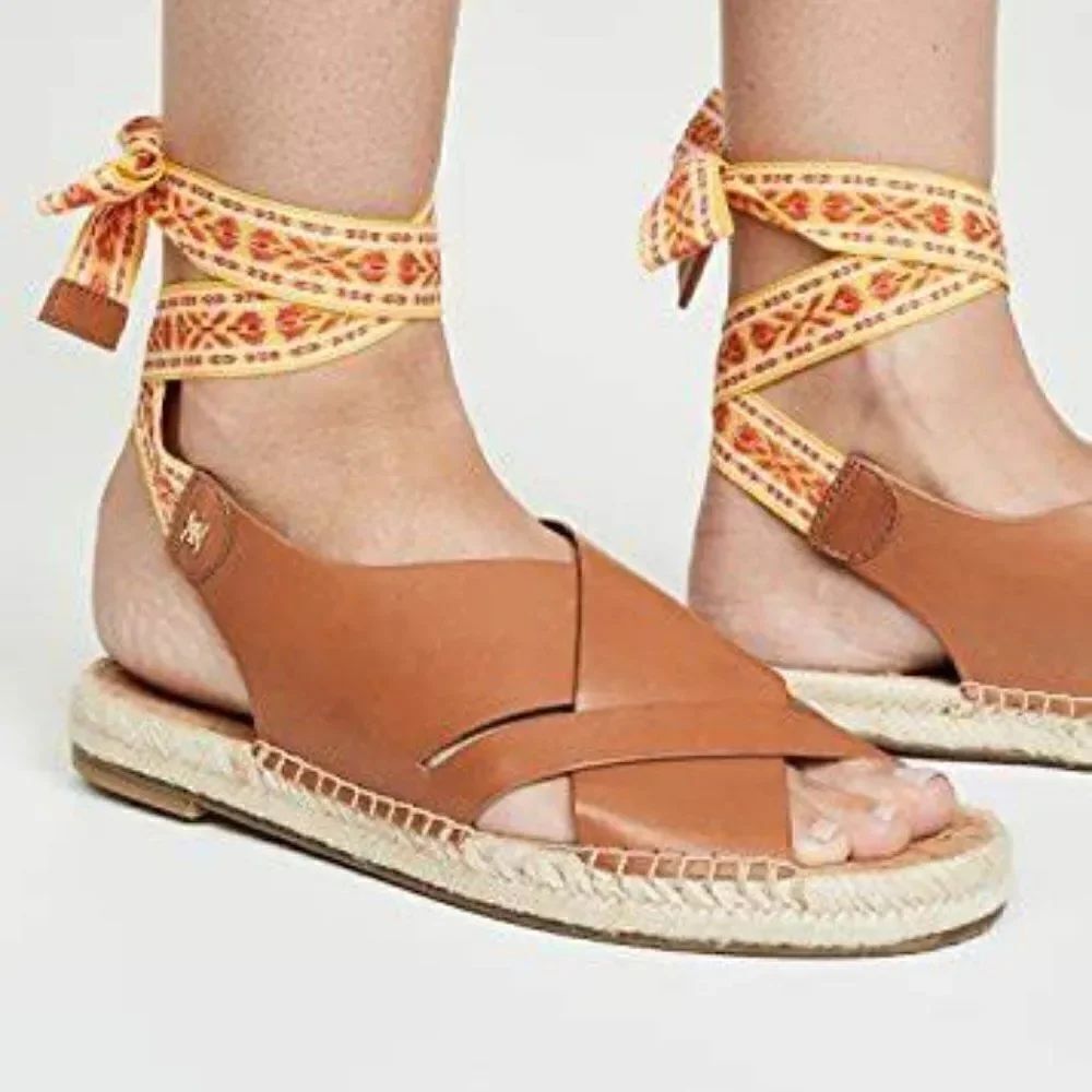 Sam Edelman 7 Womens Brown Leather Espadrilles Sandals Shoes